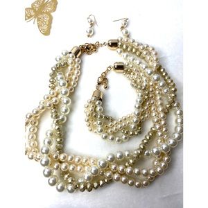 Faux Pearl Cluster Bead Collar Necklaces Set